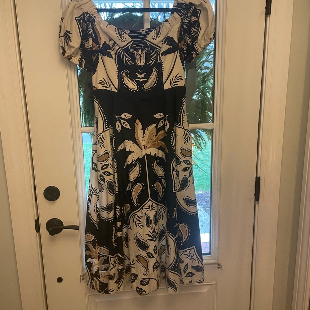 Maeve anthropologie gorgeous Black and Cream Patterned Midi Dress size M size 10